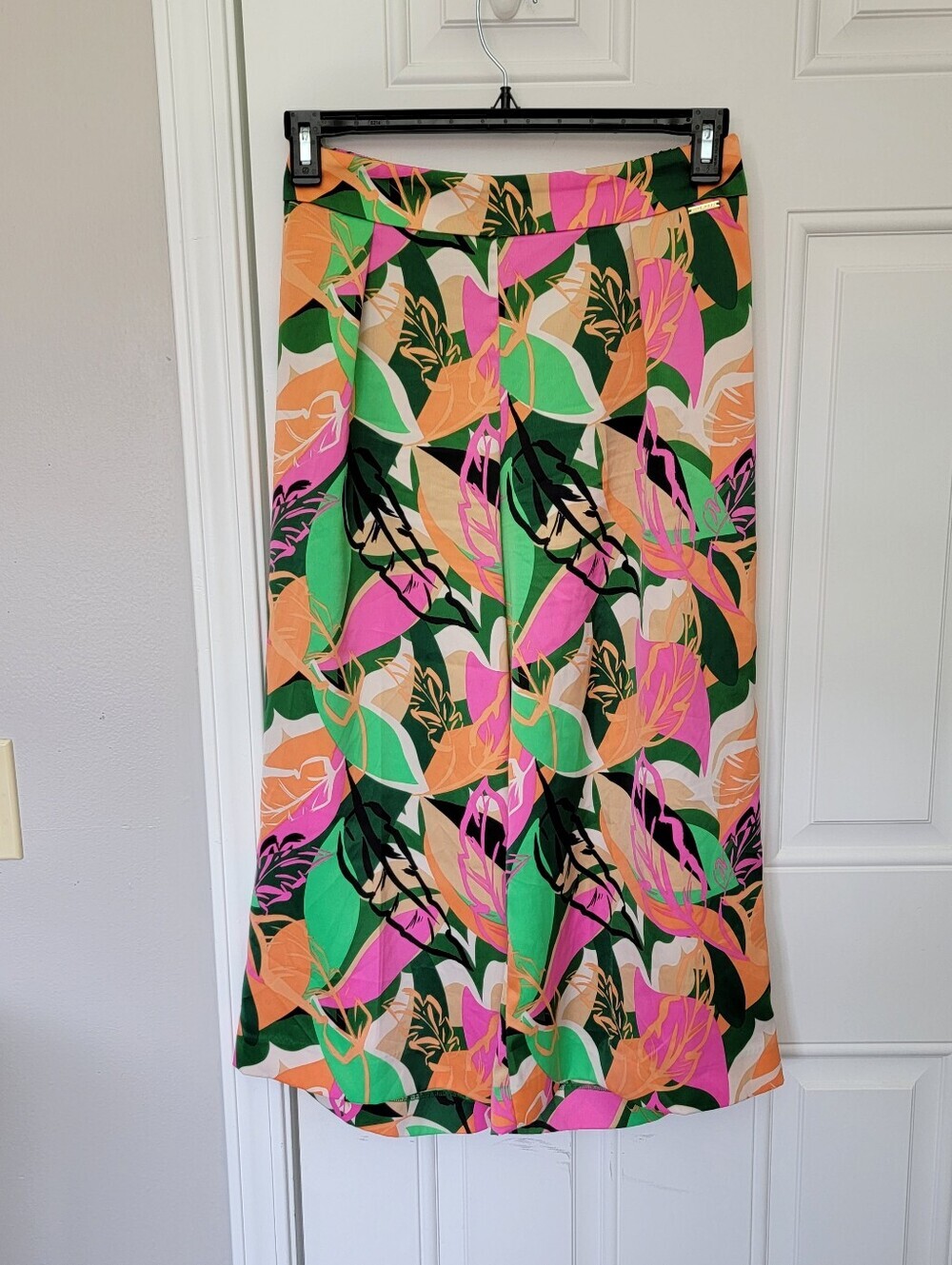 Nine West Vibrant Tropical Print Wide Leg Satin Culottes Pants Women's Medium
